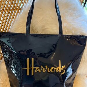 Harrods Glossy Black and Gold Tote